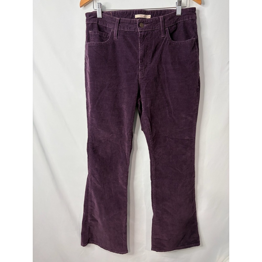 Levis 726 Womens Flare Corduroy Pants Purple High Rise Sz 32 Boho Academia Y2K